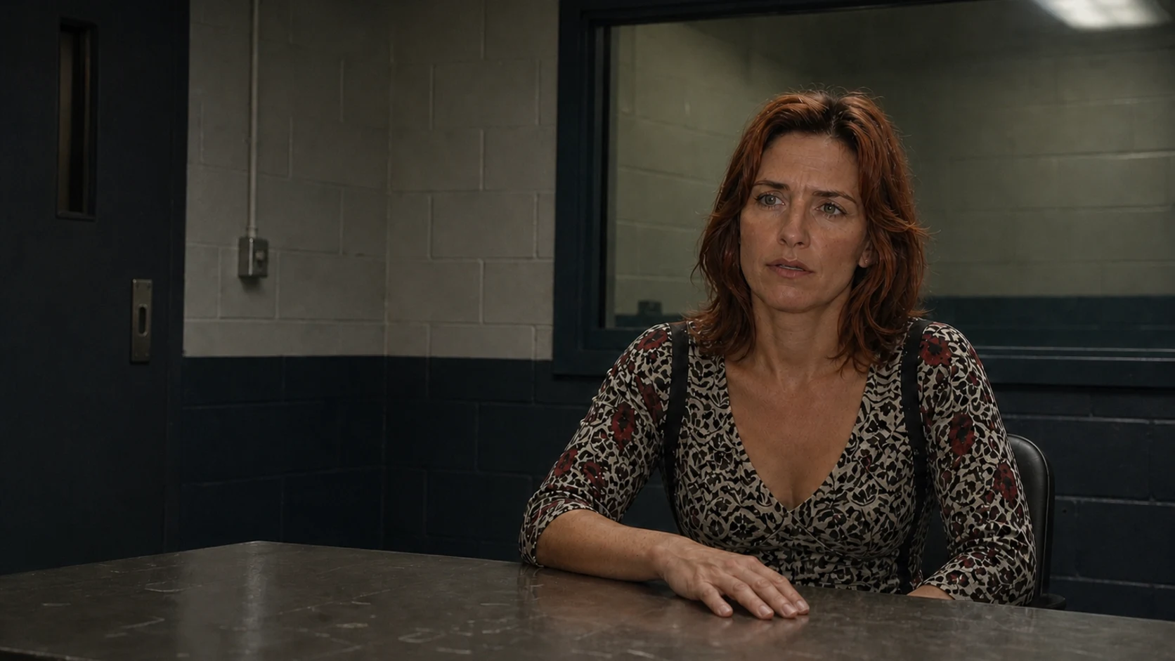 An unidentified suspect reacting during an interrogation